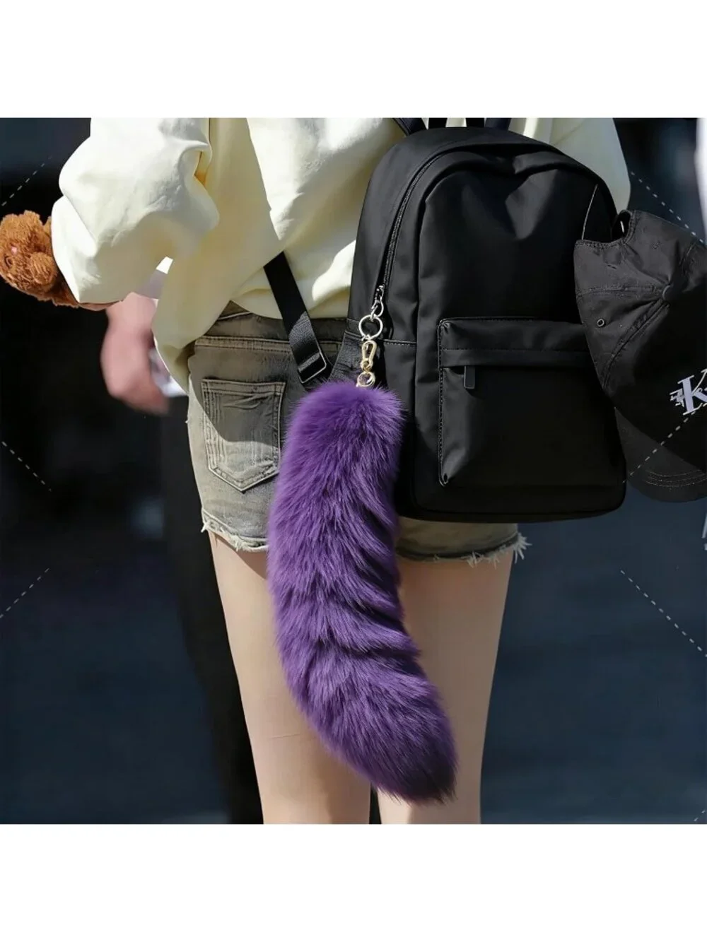 Women's Purple Fluffy Fox Tail Cosplay Keychain Birthday Party Costume Handbag